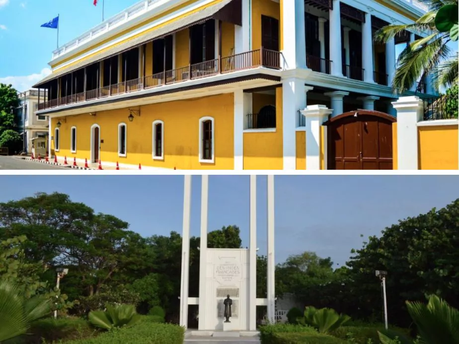 french war memorial and white town in pondicherry