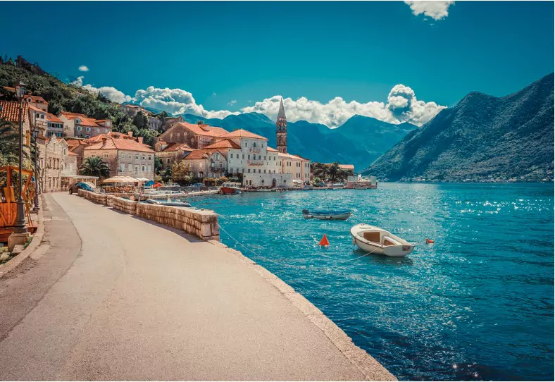 harbour and boats in sunny day at boka kotor bay