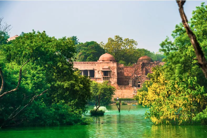 view at hauz khas complex with lake a tourist attraction in delhi