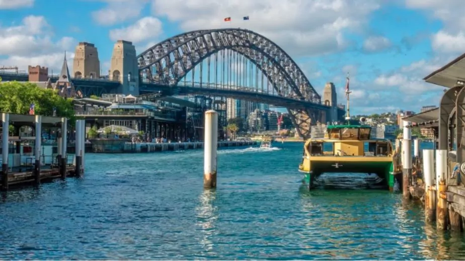 view of the harbour bridge from circular quay sydney new south wales