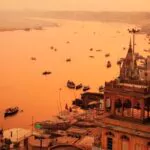 a view of india’s cultural capital varanasi during the dusk hours