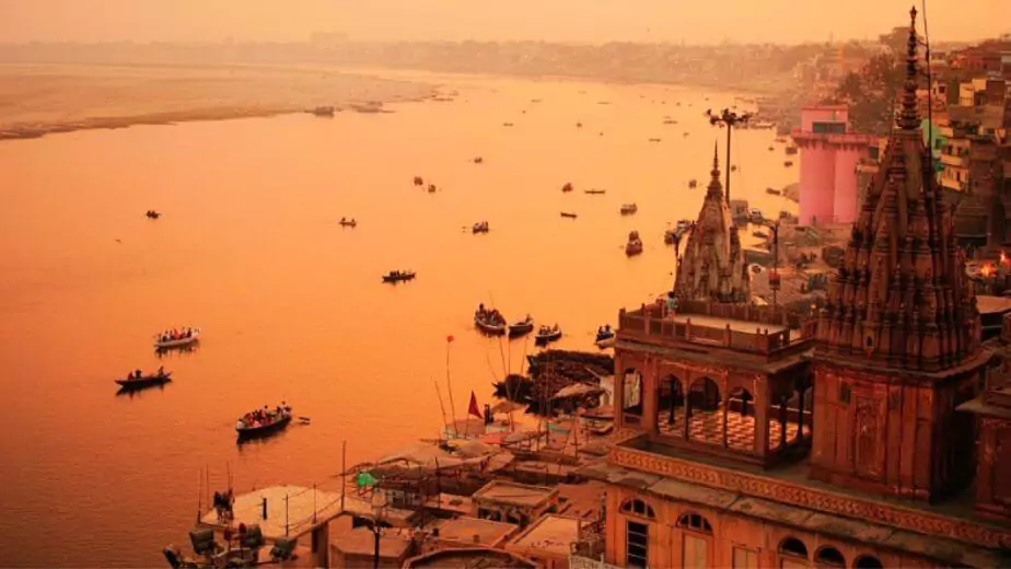 a view of india’s cultural capital varanasi during the dusk hours