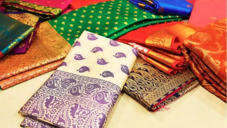 banaras silk saris in a textile shop