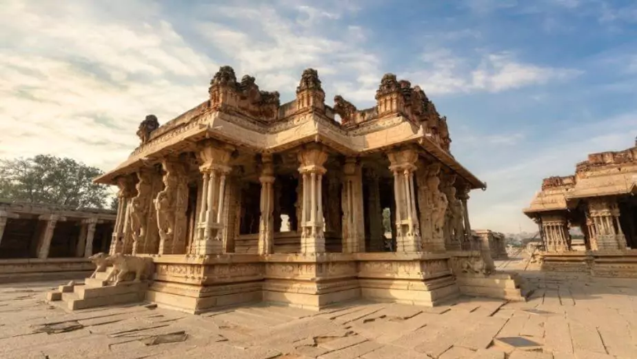 ancient stone architecture ruins inside vijaya vittala temple complex at hampi